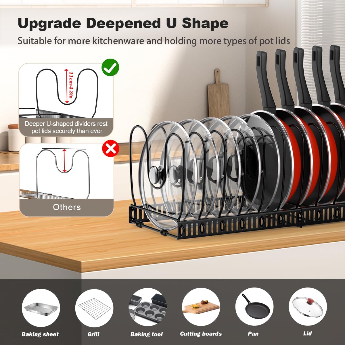 Adjustable Pot Lid Organizer