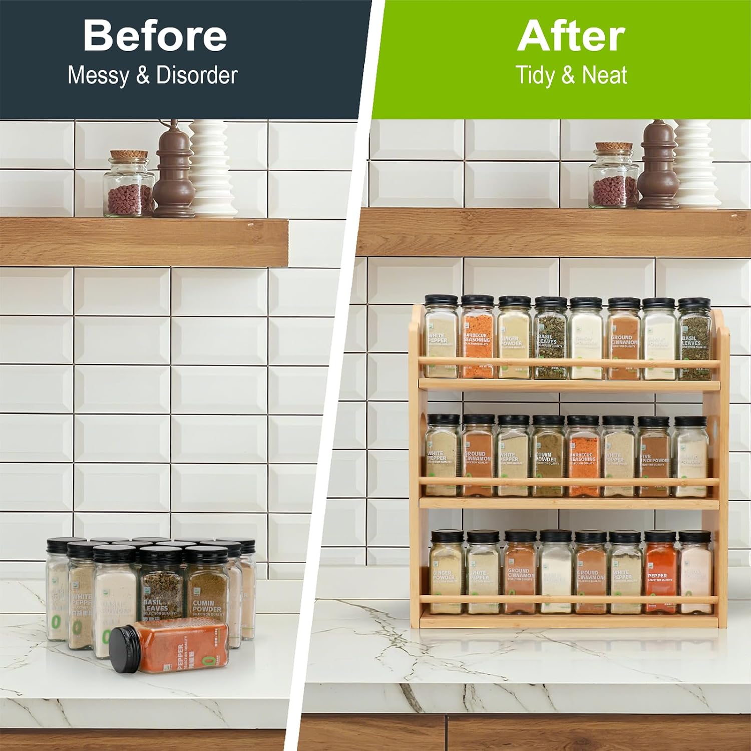 Bamboo Spice Rack Organizer